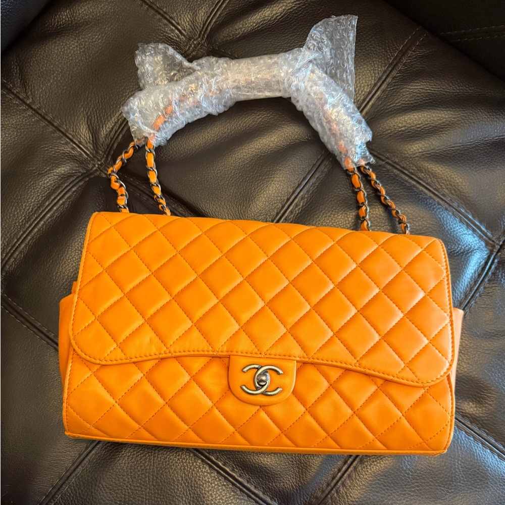 Orange Quilted Convertible Shoulder Bag
